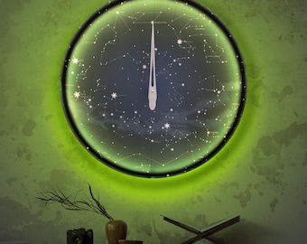 Star map LED wall clock, Constellation light up clock decor, Celestial galaxy timepiece, Astrology sky clock, Modern neon wall clock