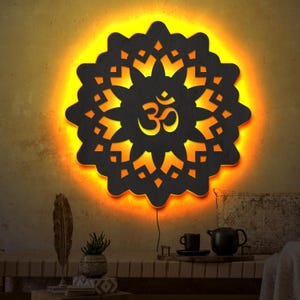 Mandala LED-Schild, Mandala Leuchtschild, Mandala-Lampe, Mandala-Holzwanddekor, Wandkunst der Heiligen Geometrie, Yoga-Leuchtreklame, Om-Schild