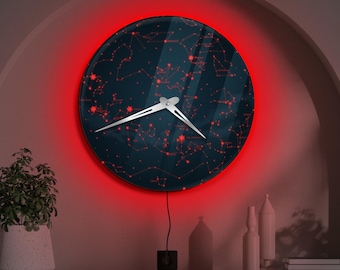 Glow In The Dark Clock, Led Wall Clock, Light Up Wall Clock, Constellation Wall Clock, Modern Clock For Bedroom, Galaxy Clock