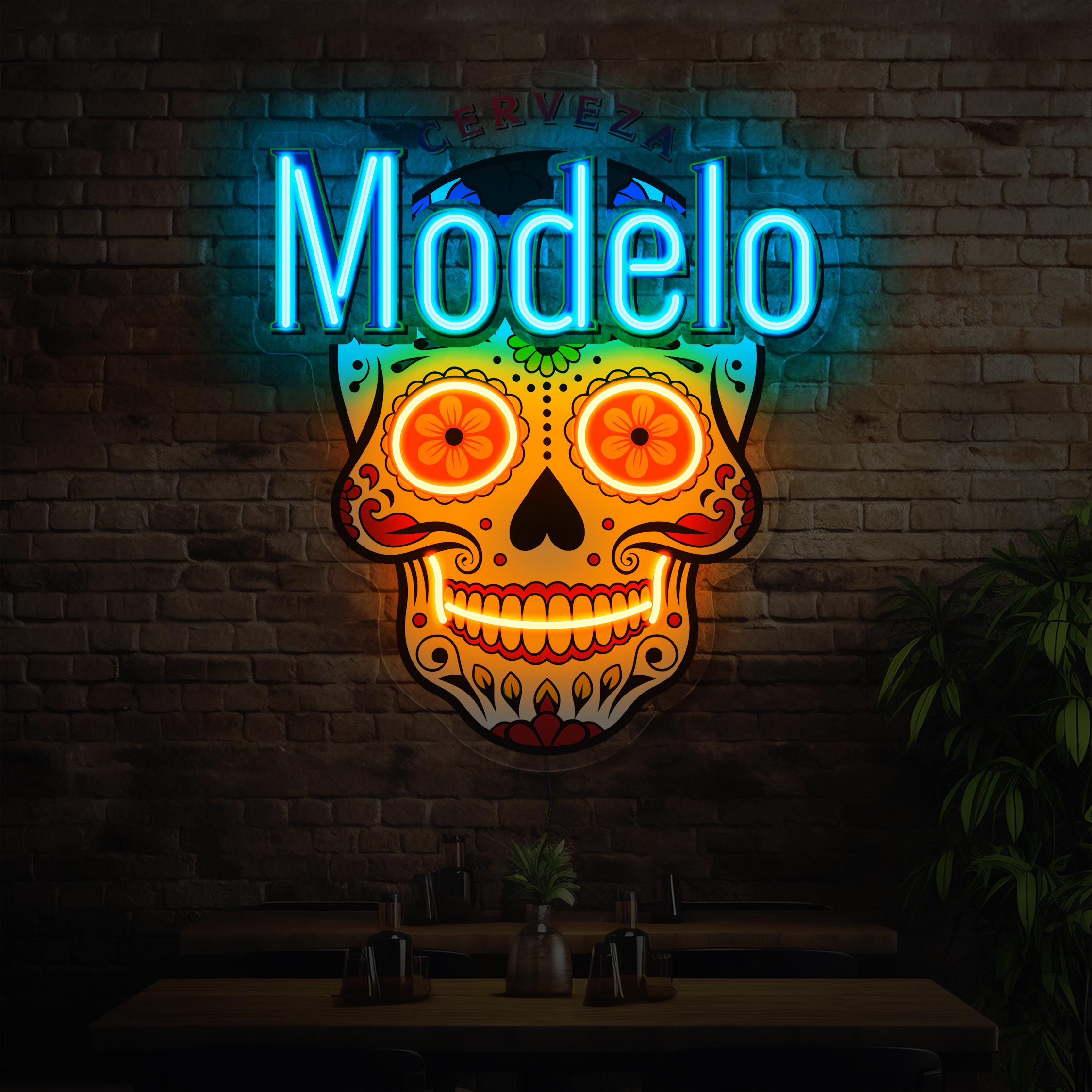 Modelo neon sign, Modelo led sign, Bar light up sign,  Beer neon sign, Sugar skull neon sign, Modelo label sign, Modelo gifts,Bar wall decor