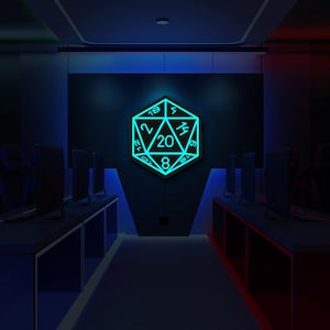 DnD neon sign,Dice led sign,D20 decoration,Dice neon light,DnD nightlight,Dungeons Master decor,Dungeons and dragons gifts,DnD wall decor