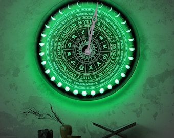Celestial LED wall clock, Sun and moon light up clock, Zodiac neon timepiece, Lunar astrology wall decor, Unique moon phases wall clock