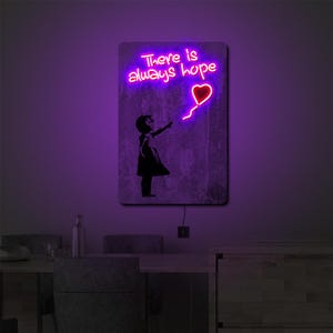 Banksy Wall Art, Girl With Balloon Art, There Is Always Hope Sign, Neon Wall Sign, Graffiti Wall Art,Inspirational Neon Sign,Modern Wall Art