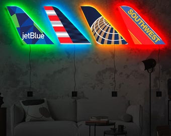 Custom Airline tail sign lighted, Airline tail wall art, Plane tail decor,Aviation neon light,Southwest Airlines tail,American Airlines tail