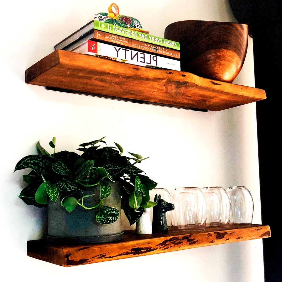Rustic Live Edge Floating Shelf, Raw Edge Floating Shelf, Natural Edge