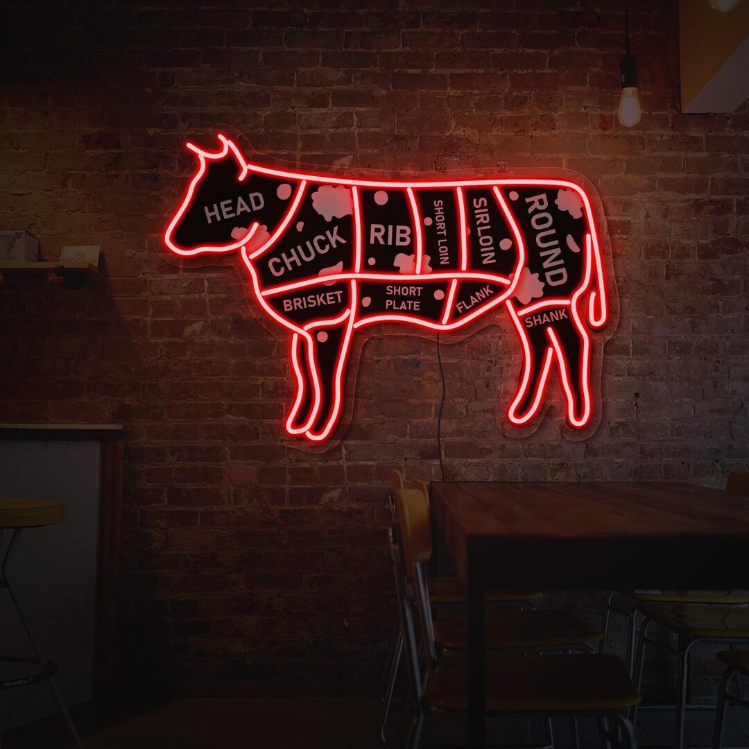 Cow Neon Sign, BBQ Neon Sign, Butcher Shop Led Sign, Cow Neon Light ...