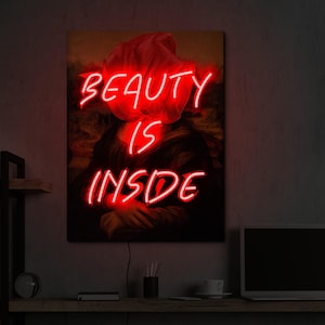Mona Lisa Leuchtreklame, Schönheit ist im Inneren, LED-Schild, Pop-Art-Neonwandkunst, Portrait-Leuchtschild, moderne Neonkunst, ästhetische LED-Wanddekoration