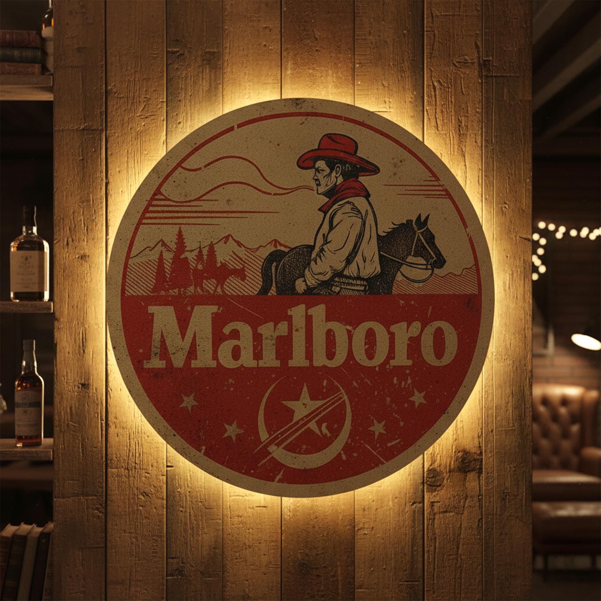 Vintage Marlboro Sign, Marlboro Cowboy Wall Art, Western Bar Sign