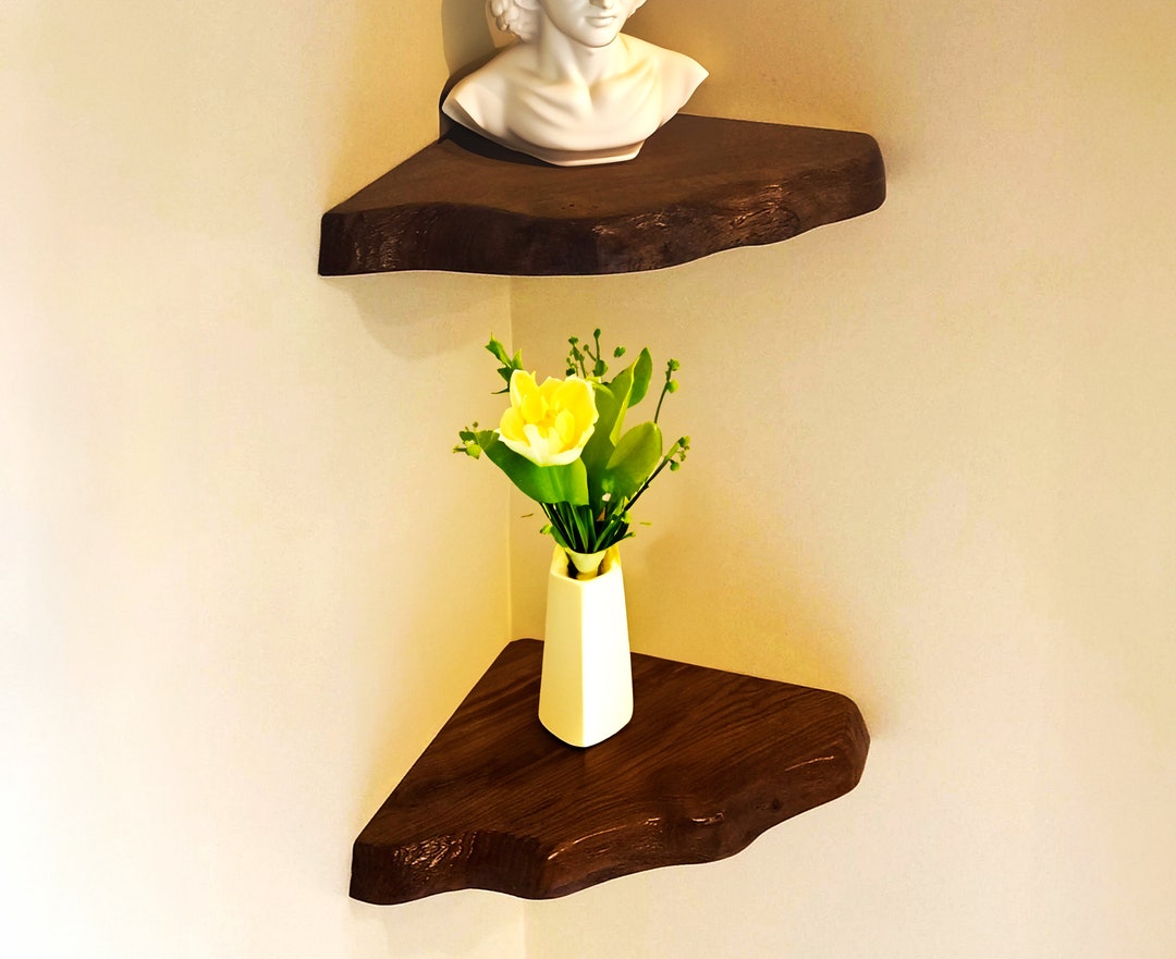 Live Edge Corner Floating Shelf Wood Corner Shelves Floating Etsy