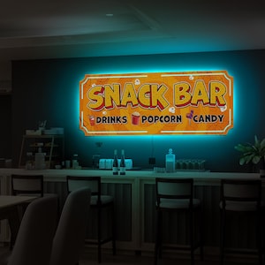 Snack bar neon sign, Cinema led sign, Home theater light up sign, Movie neon sign, Movie room sign, Snack bar decor, Retro bar sign