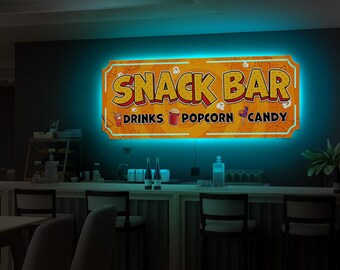 Snack bar neon sign, Cinema led sign, Home theater light up sign, Movie neon sign, Movie room sign, Snack bar decor, Retro bar sign