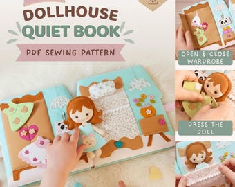 Quiet Book Pattern PDF | Mini Dollhouse Felt Busy Book | Doll with Dresses | Montessori Toy