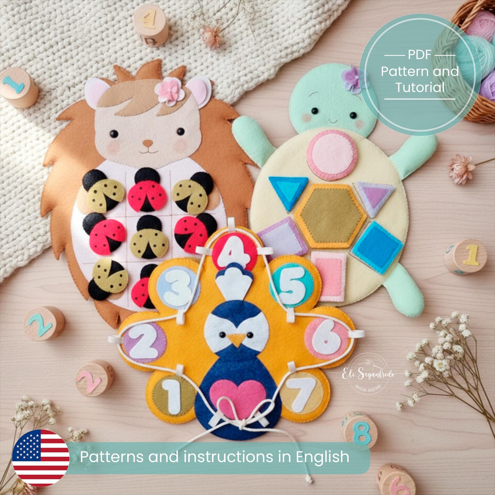 Pattern Learning Toys Felt Toy Set Sewing Patterns | Educational Activity Set (PDF Pattern ...