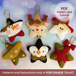 Patron et tutoriel bricolage PDF | Motif étoiles de Noël classiques | Motif de décorations de Noël | Motif cousu main | Décorations de Noël en feutre