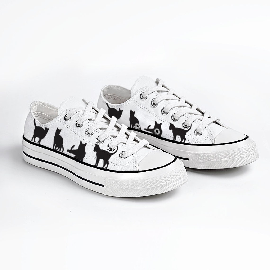 Black Cat Converse Shoes White Custom Converse Unisex Low Etsy