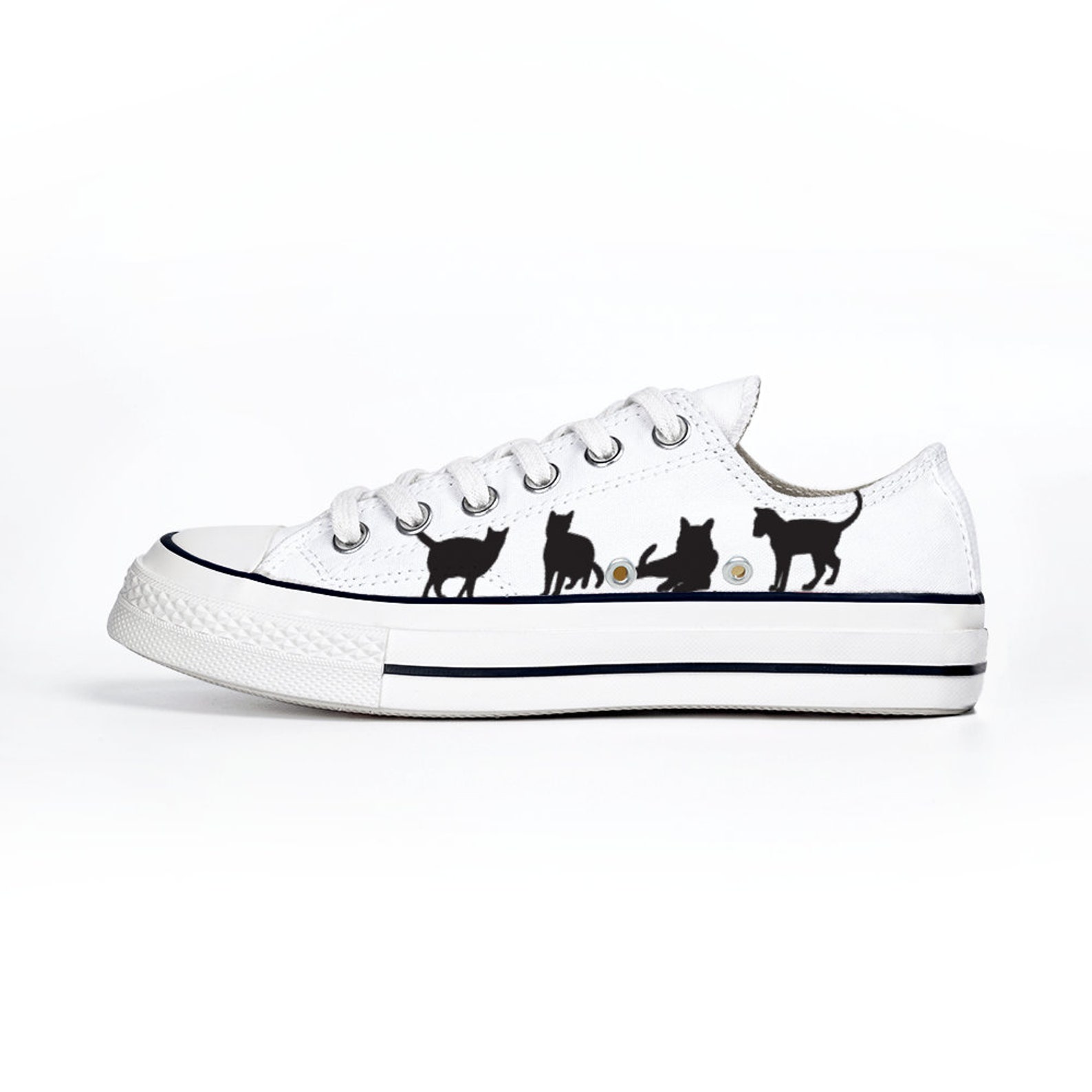 Black Cat Converse Shoes White Custom Converse Unisex Low Etsy
