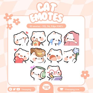 P2U White Cat Emotes (10 Pack) - Twitch, Discord, Youtube, Streaming