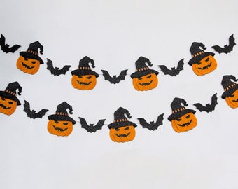 Halloween garland - fall garland with pumpkins and bats - Spooky felt garland - Halloween mantel garland - Pumpkins banner