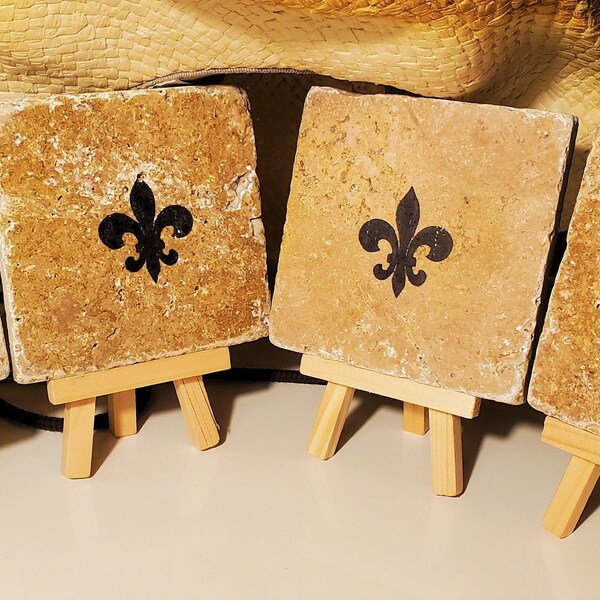 Travertine Stamped "Fleur De Lis" Coasters