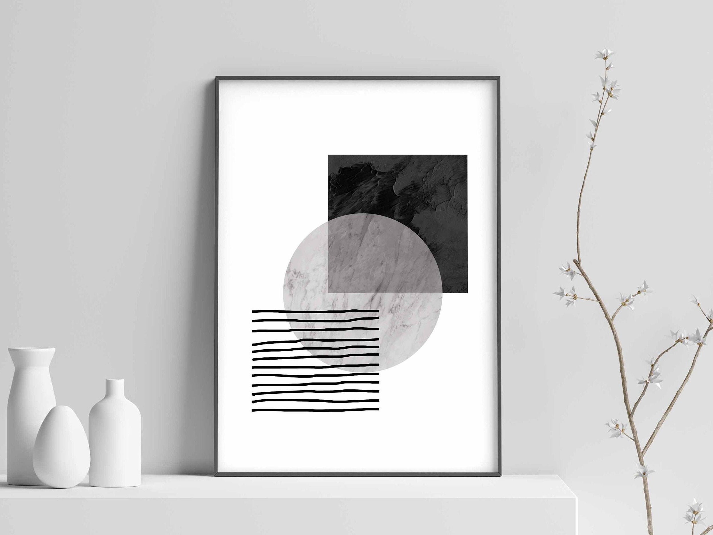 PRINTABLE Wall Art Black White Grey Abstract Art Black White Etsy