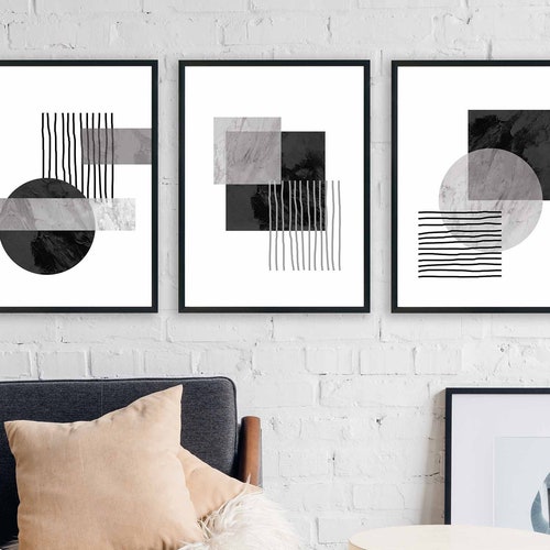 Modern Abstract Wall Art Black White and Gray Minimalist Etsy