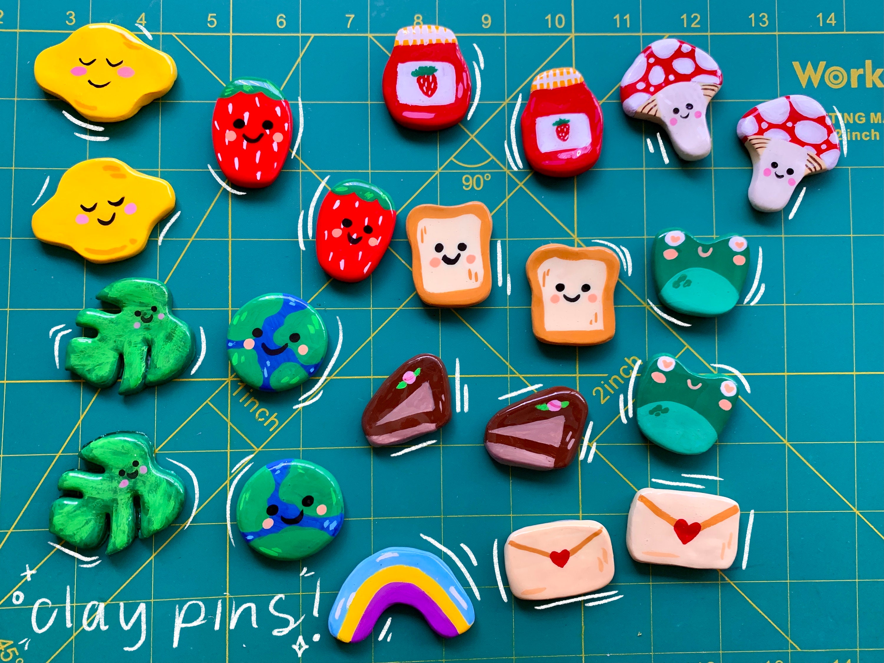 Fruity cat clay pins