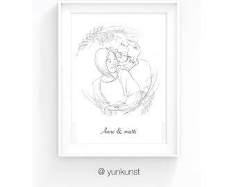 individuelles Portrait - Valentinstag Geschenk - paar Porträt - Illustration-personalisiertes Geschenk