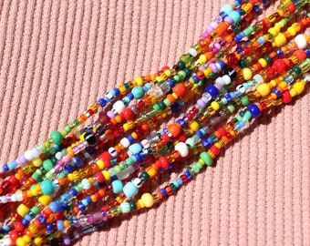 Waist beads "Colors of Love", traditional African jewelry, feminine tie on belly beads