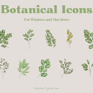Botanical ICON | Desktop Icons, Folder Icons, Mac Icon, Windows Icon, Desktop Organizer, Minimalist Icon, For Windows, Green Tone