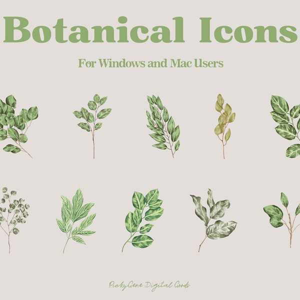 Botanical ICON | Desktop Icons, Folder Icons, Mac Icon, Windows Icon, Desktop Organizer, Minimalist Icon, For Windows, Green Tone