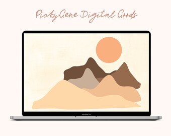 Sun & Mountain - Abstract Desktop Wallpaper, Boho Background, Geometric Background, Mac Wallpaper, Digital Background, Minimalist Wallpaper
