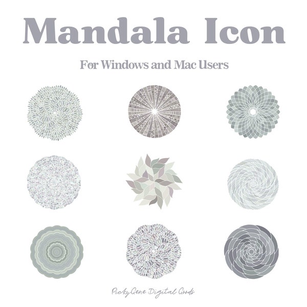 Neutral Mandala DESKTOP ICON _ Folder Icons, Mac Icon, Windows Icon, Desktop Organizer,  Minimalist Icon, For Windows, Gray Tone