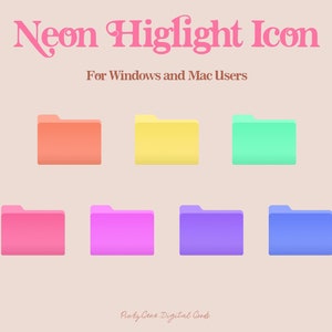 7 NEON DESKTOP ICON _Highlight Icon, Desktop Icons, Folder Icons, Mac Icon, Windows Icon, Desktop Organizer,  Minimalist Icon, For Windows