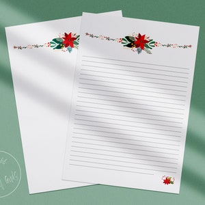 Poinsettia Stationary _ Printable Stationary Paper, Printable Writing Paper, Printable Writing Sheets, Floral Briefery, Digital Download