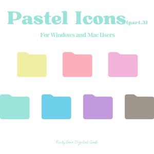 May include: Pastel Icons (part.3) for Windows and Mac Users. The image features seven colorful folder icons in pastel shades of yellow, pink, purple, blue, and gray. The text "Picky Gene Digital Goods" is at the bottom.