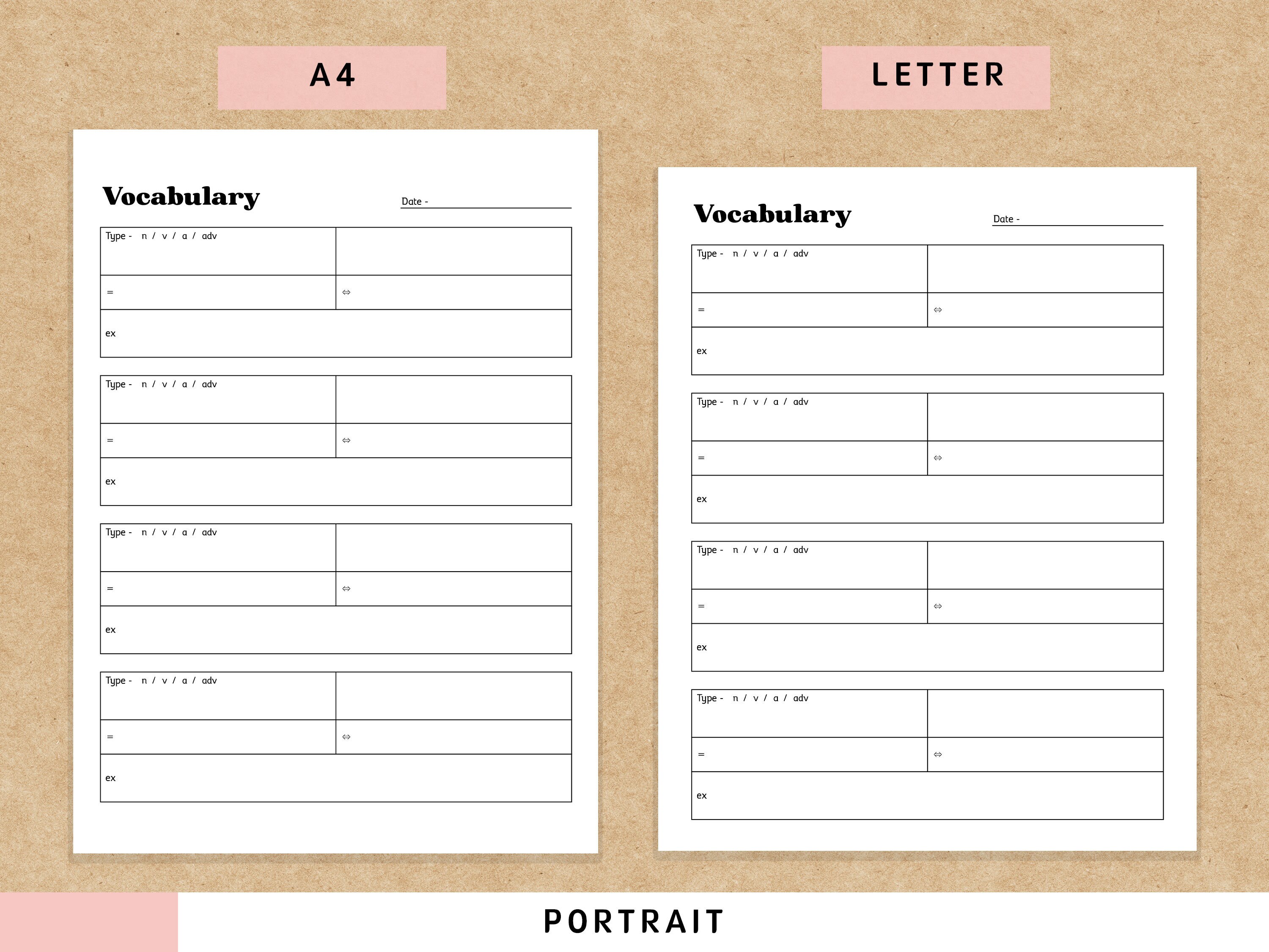 Vocabulary List Language Study Printable Note Insert Etsy Australia