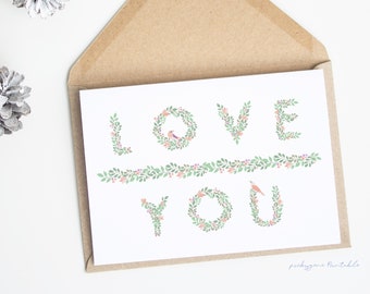 Love You _ PRINTABLE | Minimalist card, Botanical Design, Thank You card, Greeting Card, Friend, For Mother, For Boyfriend, For Family