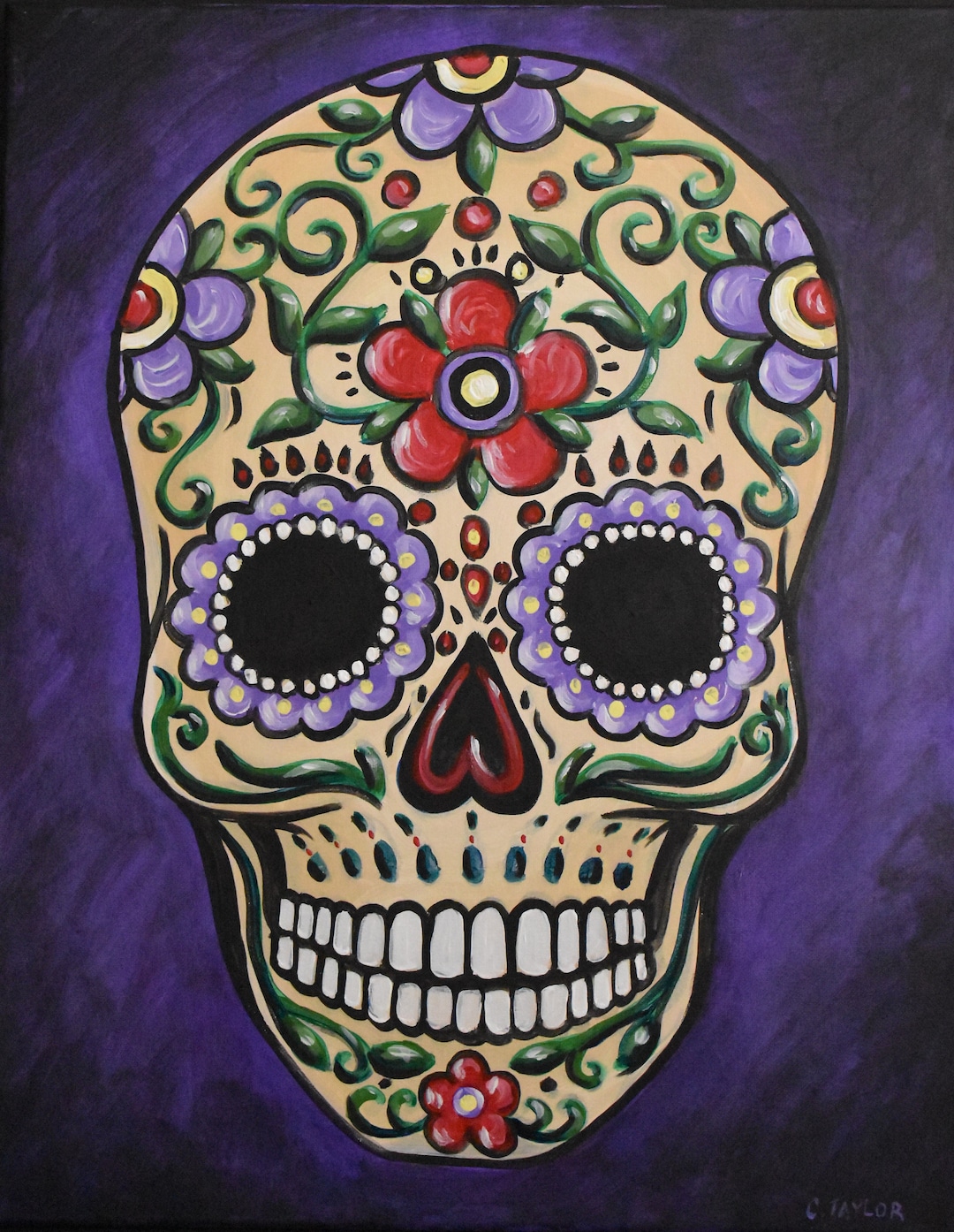 Acrylic Painting on Stretched Cotton Canvas Sugar Skull - Etsy