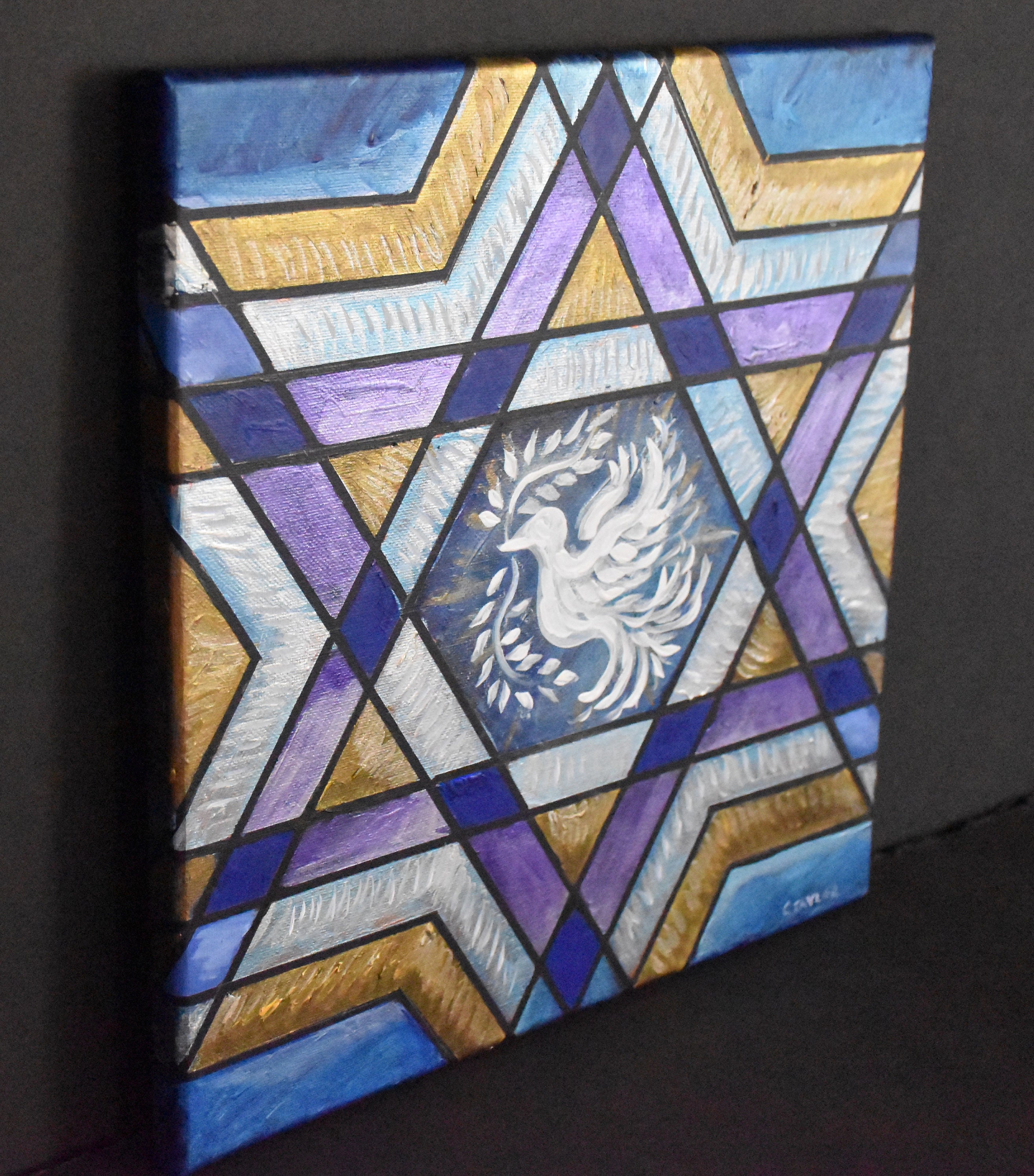 Star of David With Dove Acrylic Painting on Stretched Cotton Canvas - Etsy