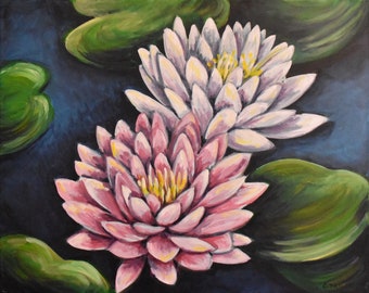 Acrylic painting on stretched cotton canvas  Water Lilies