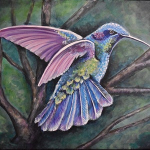 Acrylic painting on stretched cotton canvas Humming Bird