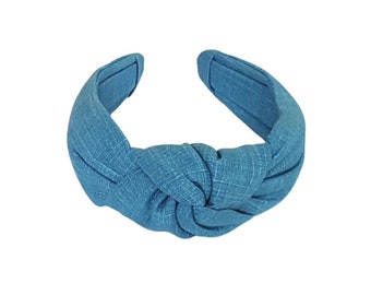 Knotted Headband for Women, Sky Blue Japanese Cotton Lightly Padded Top Knot Headband