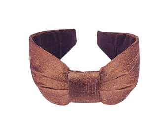 Flat Knot Headband for Women, Copper Brown Dupioni Silk Structured Hairband