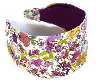Wide Headband For Women Made With Liberty of London Matilda May in Pink Fabric