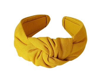 Honey Linen Lightly Padded Knotted Structured Headband for Women, Top Knot Headband