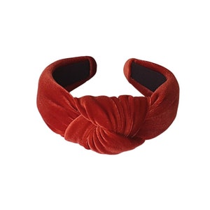 Rust Velvet Lightly Padded Knotted Headband for Women, Rust Velvet Top Knot Structured Hairband