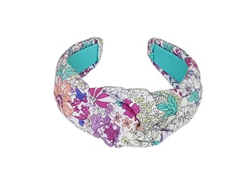 Knotted Headband for Women, Memoire a Paris Floral Rainbow Lightly Padded Top Knot Headband for Women