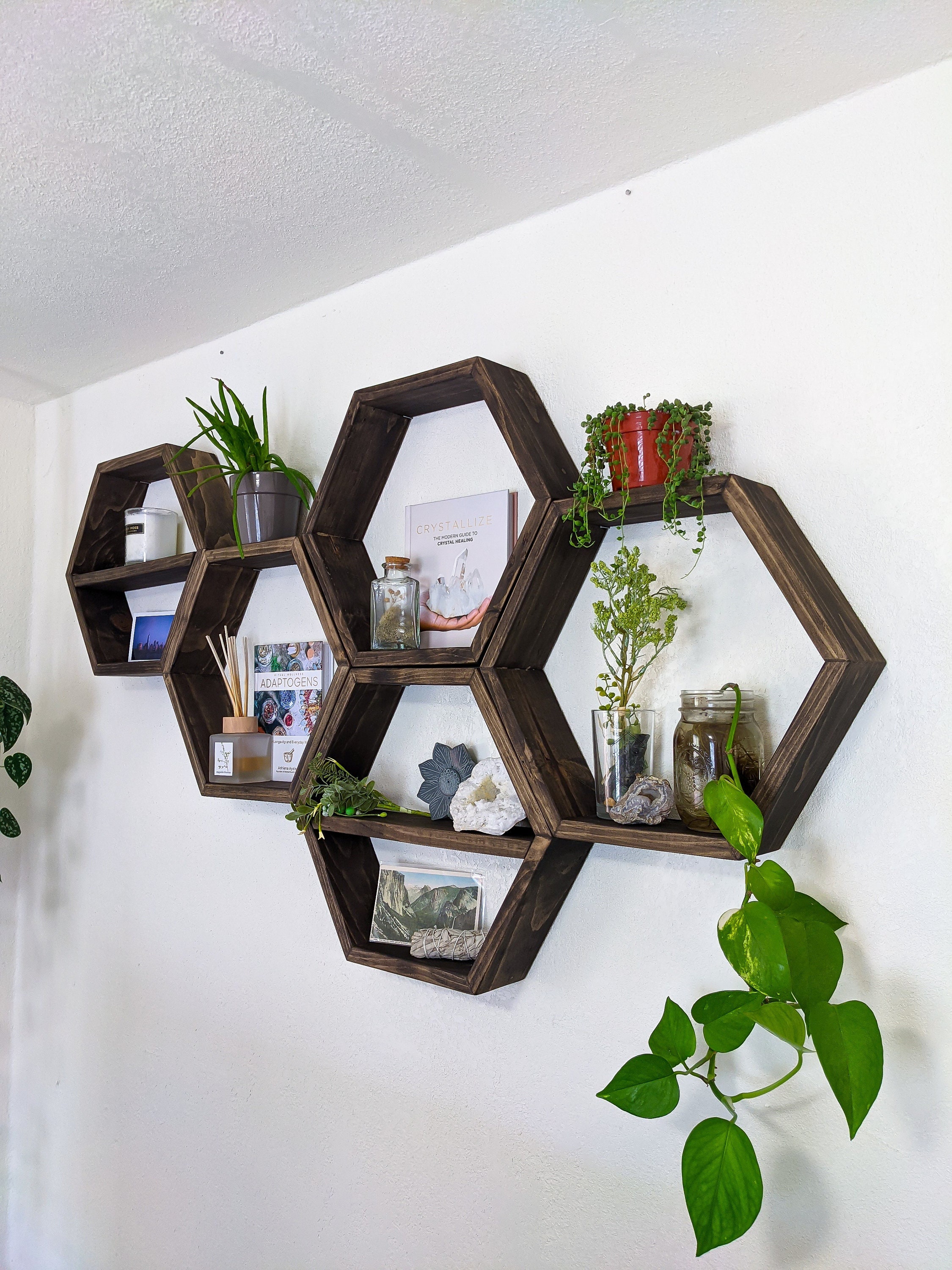 Barney Ingenious Geometric Hexagon Wall Wire Shelf Storage Holder Wood Rack-Shelves Decor None S BK 