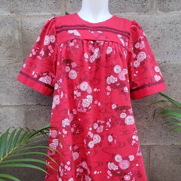 Cherry blossom vintage Asian Hawaiian muumuu dress.