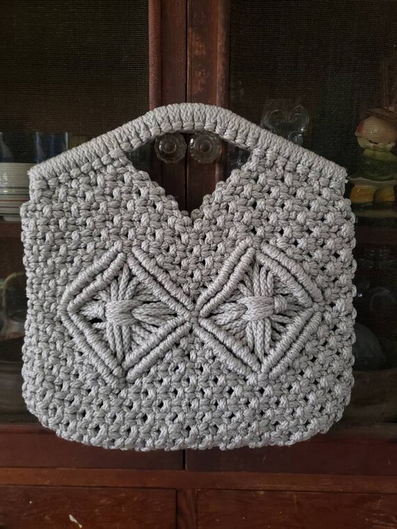 Knit crochet vintage large clutch handbag